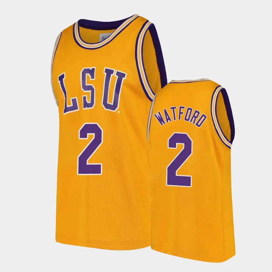 Men's LSU Tigers Trendon Watford #2 Replica Gold NCAA Basketball Jersey